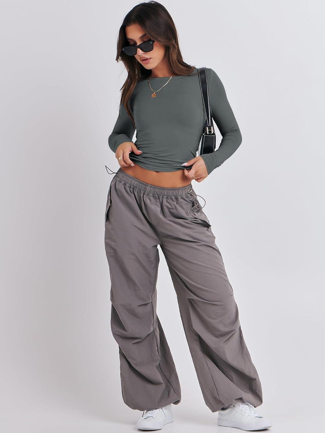 imageANRABESS Womens Long Sleeve Shirts Tight Fitted Going Out Crop Tops Crewneck Basic Tee Y2k Fall Outfits Teens Girls ClothesDeep Grey