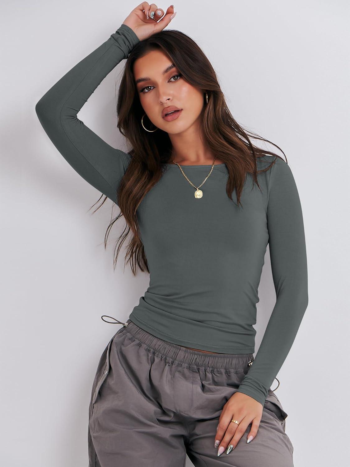 imageANRABESS Womens Long Sleeve Shirts Tight Fitted Going Out Crop Tops Crewneck Basic Tee Y2k Fall Outfits Teens Girls ClothesDeep Grey