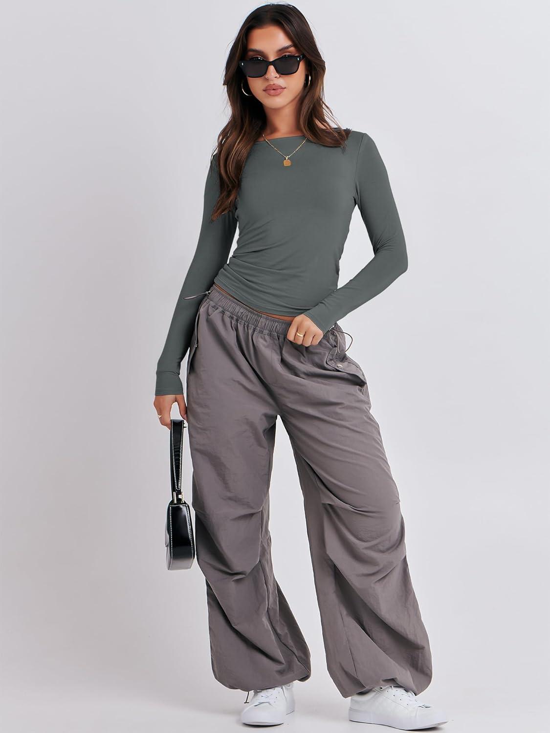 imageANRABESS Womens Long Sleeve Shirts Tight Fitted Going Out Crop Tops Crewneck Basic Tee Y2k Fall Outfits Teens Girls ClothesDeep Grey