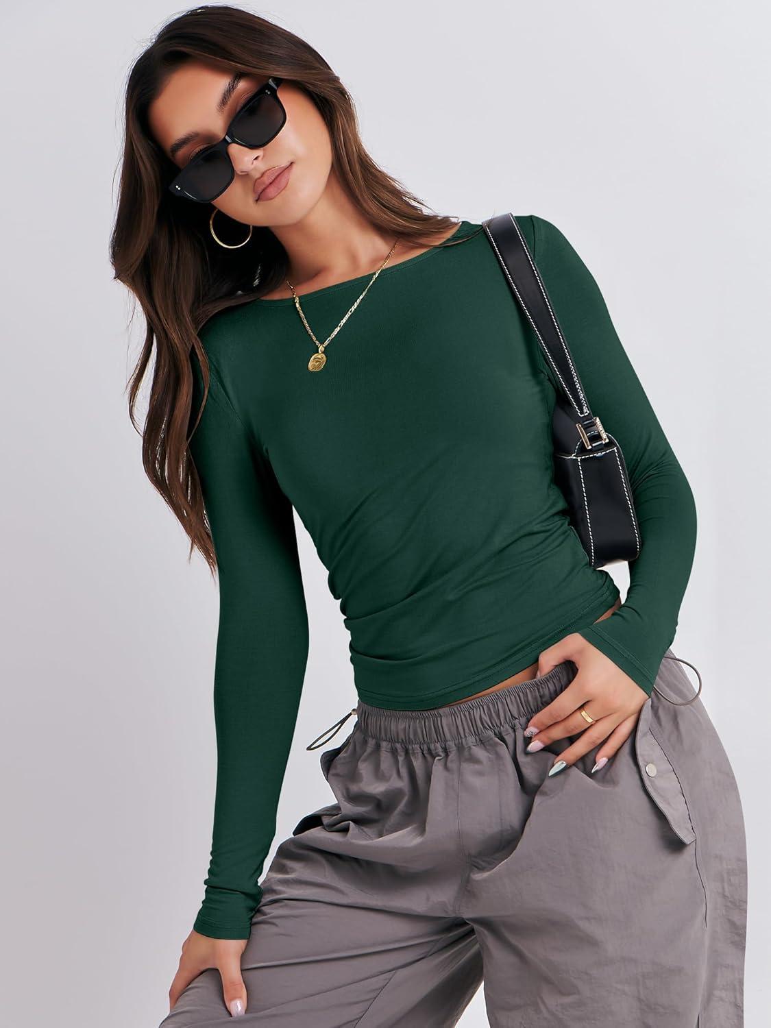 imageANRABESS Womens Long Sleeve Shirts Tight Fitted Going Out Crop Tops Crewneck Basic Tee Y2k Fall Outfits Teens Girls ClothesForest