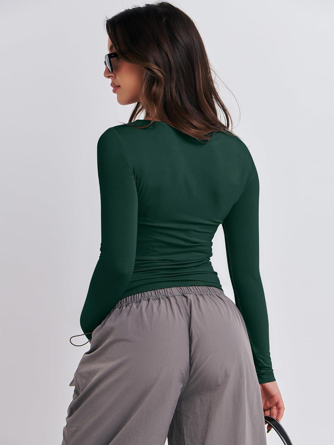 imageANRABESS Womens Long Sleeve Shirts Tight Fitted Going Out Crop Tops Crewneck Basic Tee Y2k Fall Outfits Teens Girls ClothesForest