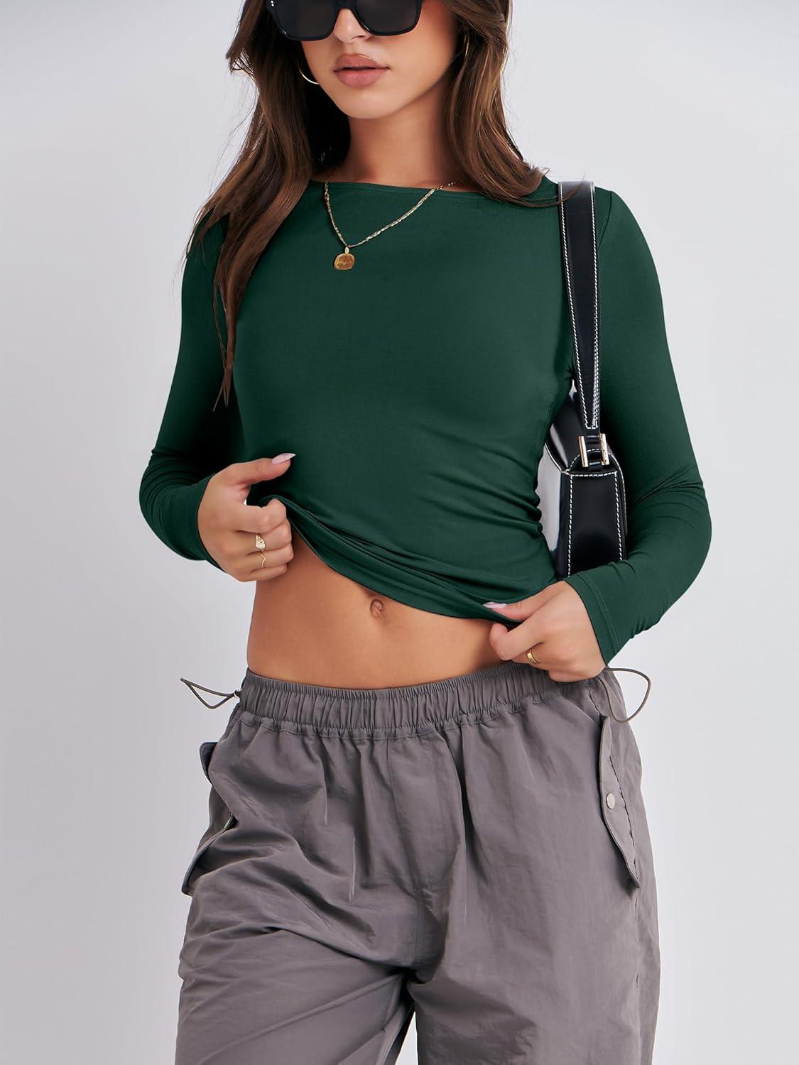 imageANRABESS Womens Long Sleeve Shirts Tight Fitted Going Out Crop Tops Crewneck Basic Tee Y2k Fall Outfits Teens Girls ClothesForest