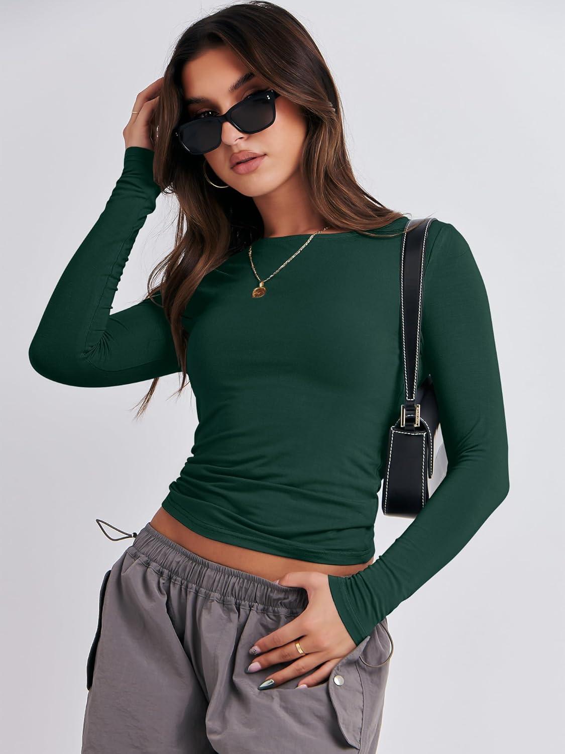 imageANRABESS Womens Long Sleeve Shirts Tight Fitted Going Out Crop Tops Crewneck Basic Tee Y2k Fall Outfits Teens Girls ClothesForest