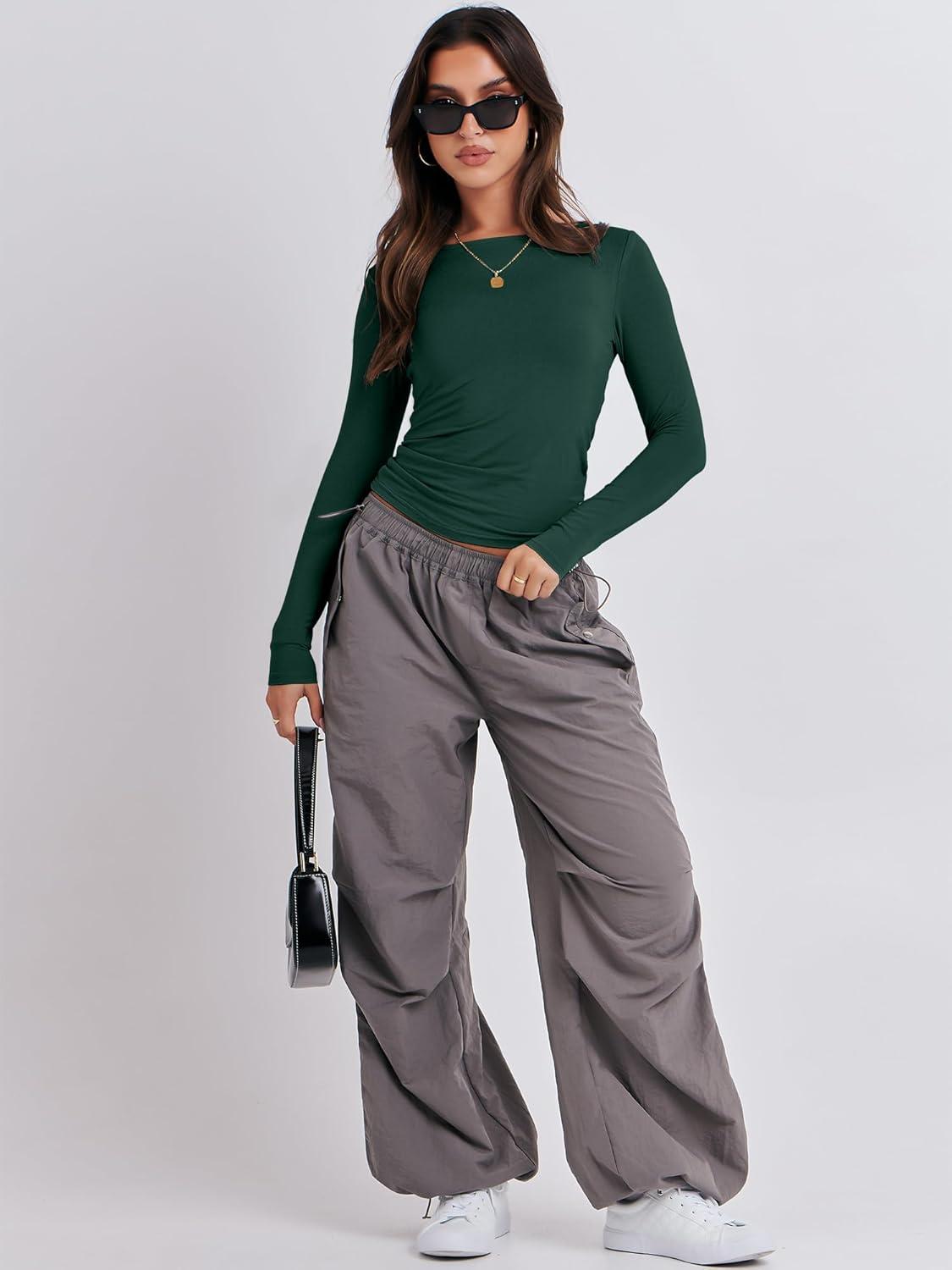 imageANRABESS Womens Long Sleeve Shirts Tight Fitted Going Out Crop Tops Crewneck Basic Tee Y2k Fall Outfits Teens Girls ClothesForest