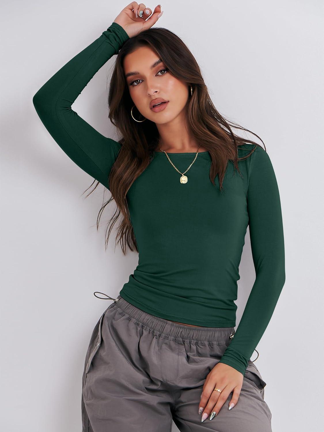 imageANRABESS Womens Long Sleeve Shirts Tight Fitted Going Out Crop Tops Crewneck Basic Tee Y2k Fall Outfits Teens Girls ClothesForest