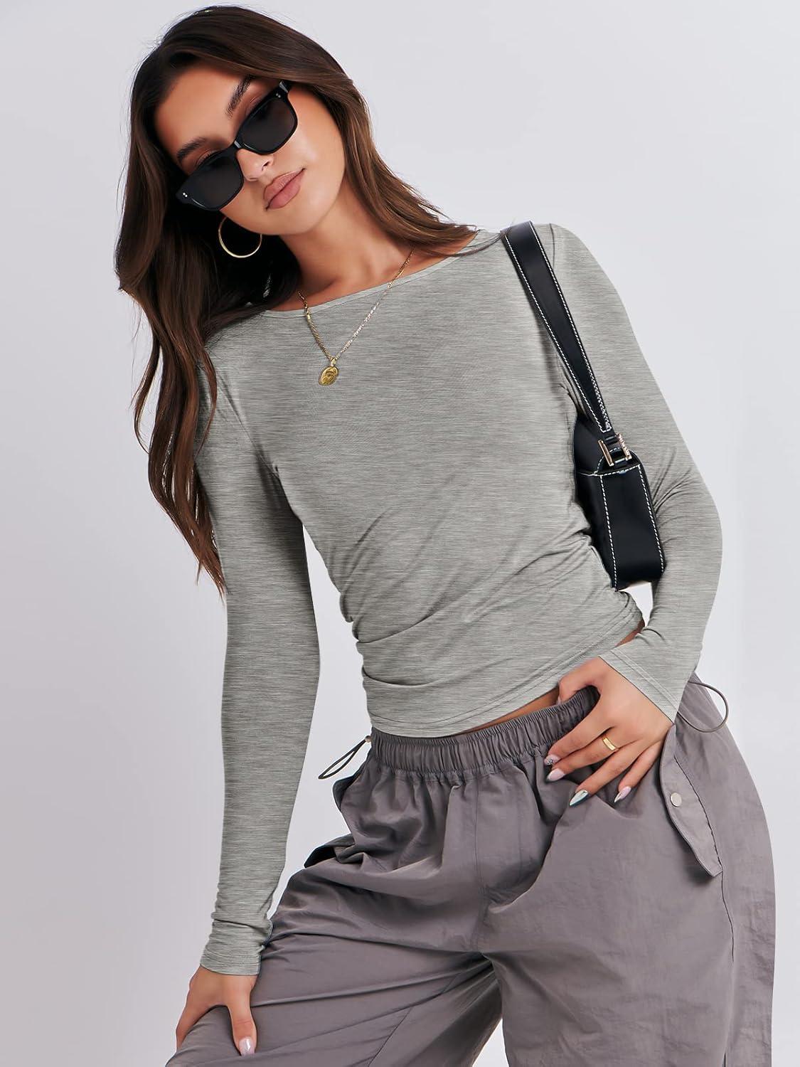 imageANRABESS Womens Long Sleeve Shirts Tight Fitted Going Out Crop Tops Crewneck Basic Tee Y2k Fall Outfits Teens Girls ClothesGrey