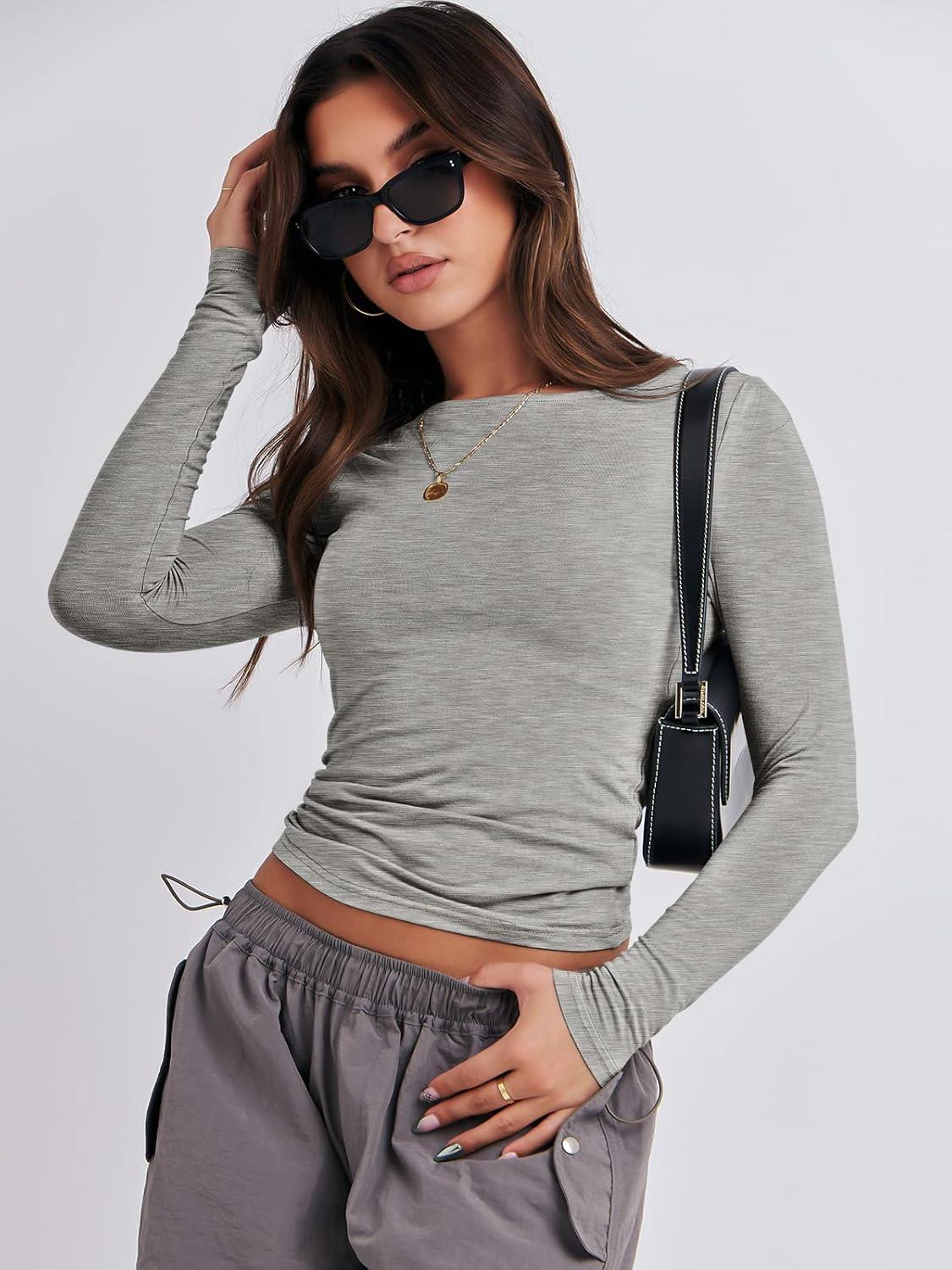 imageANRABESS Womens Long Sleeve Shirts Tight Fitted Going Out Crop Tops Crewneck Basic Tee Y2k Fall Outfits Teens Girls ClothesGrey