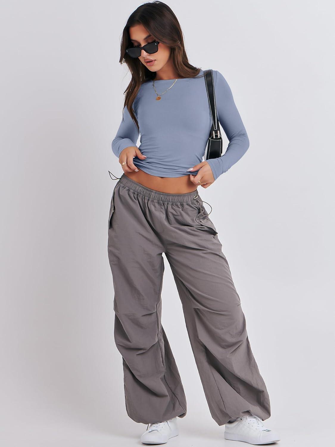 imageANRABESS Womens Long Sleeve Shirts Tight Fitted Going Out Crop Tops Crewneck Basic Tee Y2k Fall Outfits Teens Girls ClothesGrey Blue