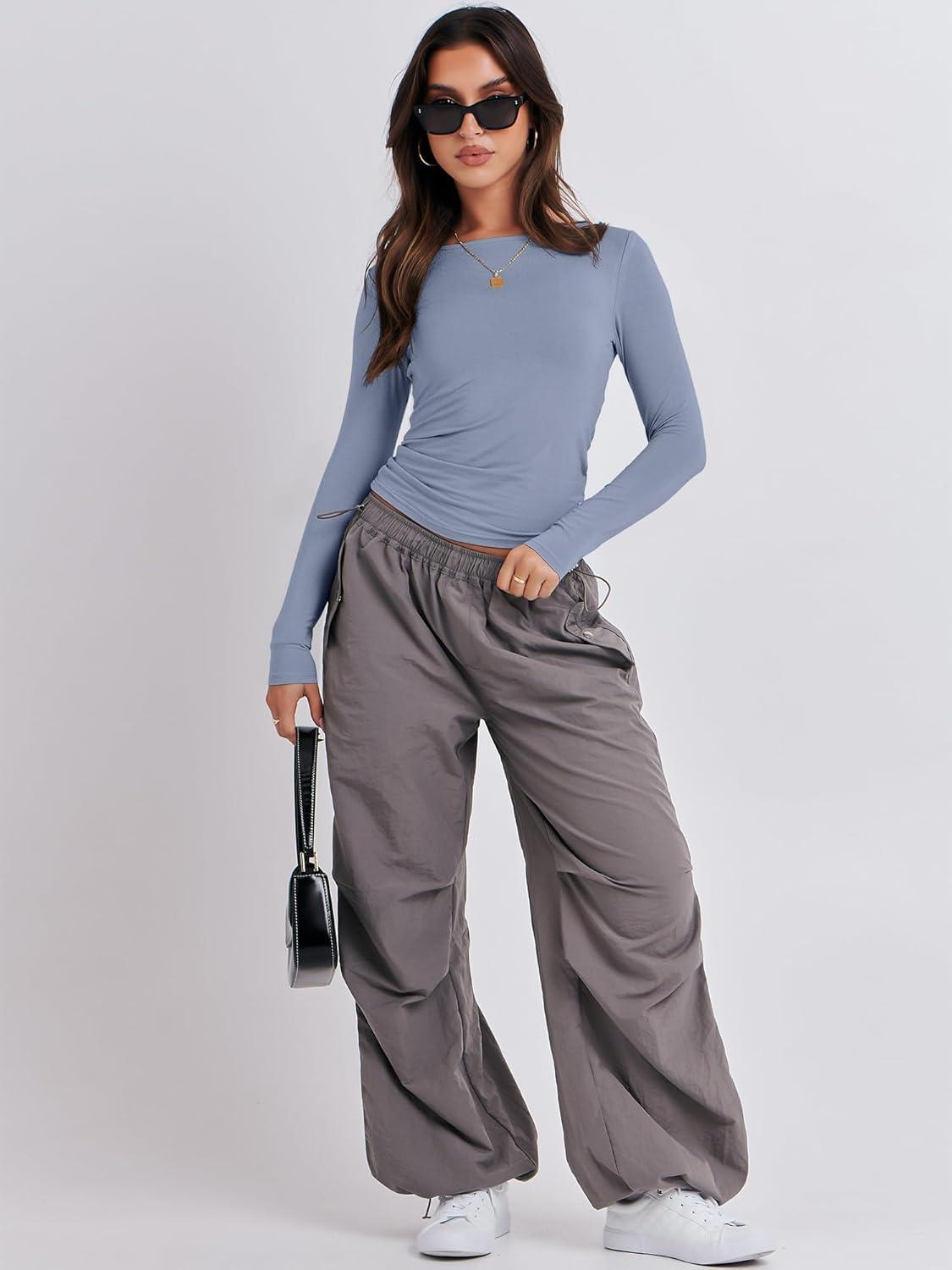 imageANRABESS Womens Long Sleeve Shirts Tight Fitted Going Out Crop Tops Crewneck Basic Tee Y2k Fall Outfits Teens Girls ClothesGrey Blue