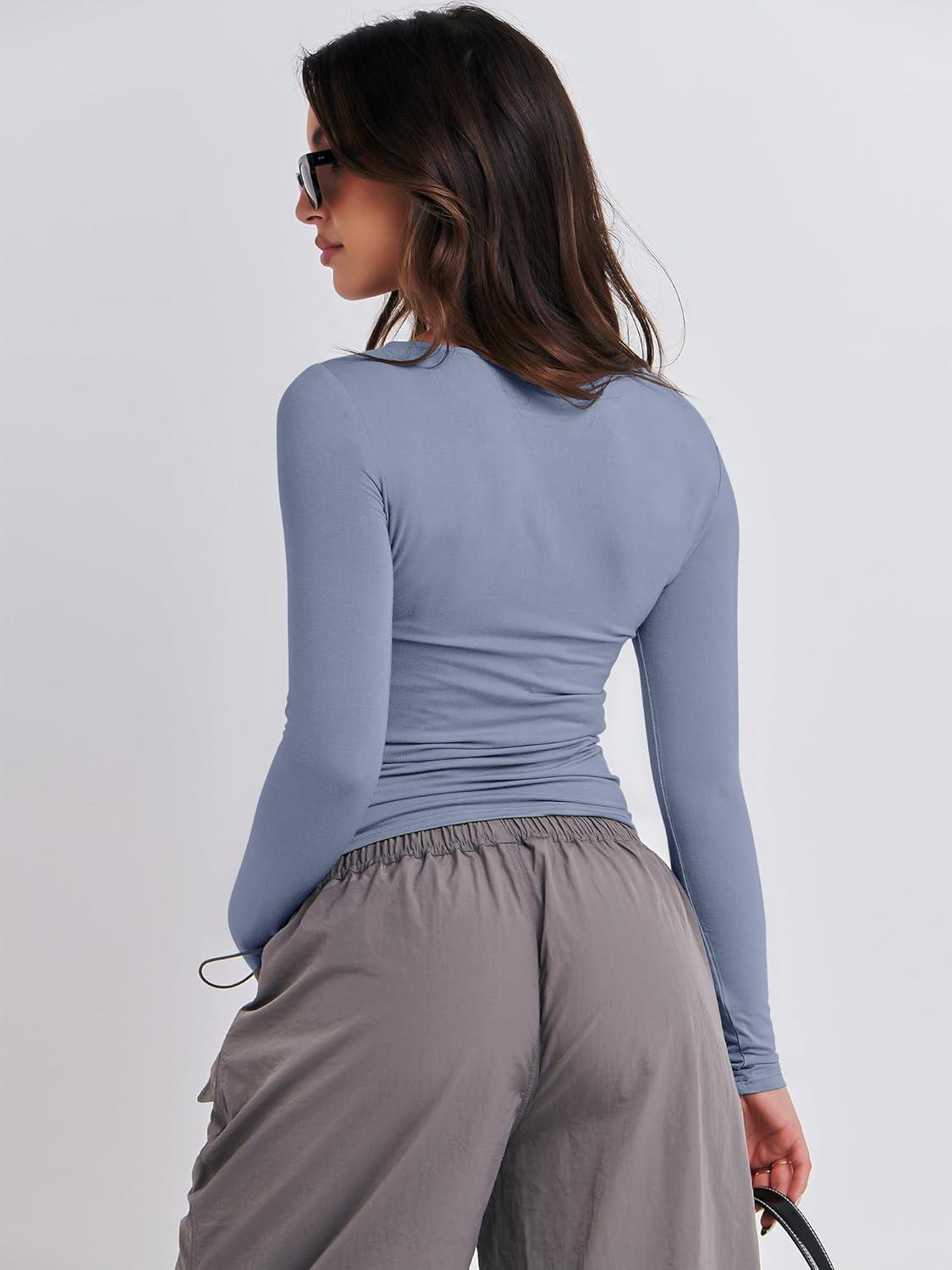 imageANRABESS Womens Long Sleeve Shirts Tight Fitted Going Out Crop Tops Crewneck Basic Tee Y2k Fall Outfits Teens Girls ClothesGrey Blue