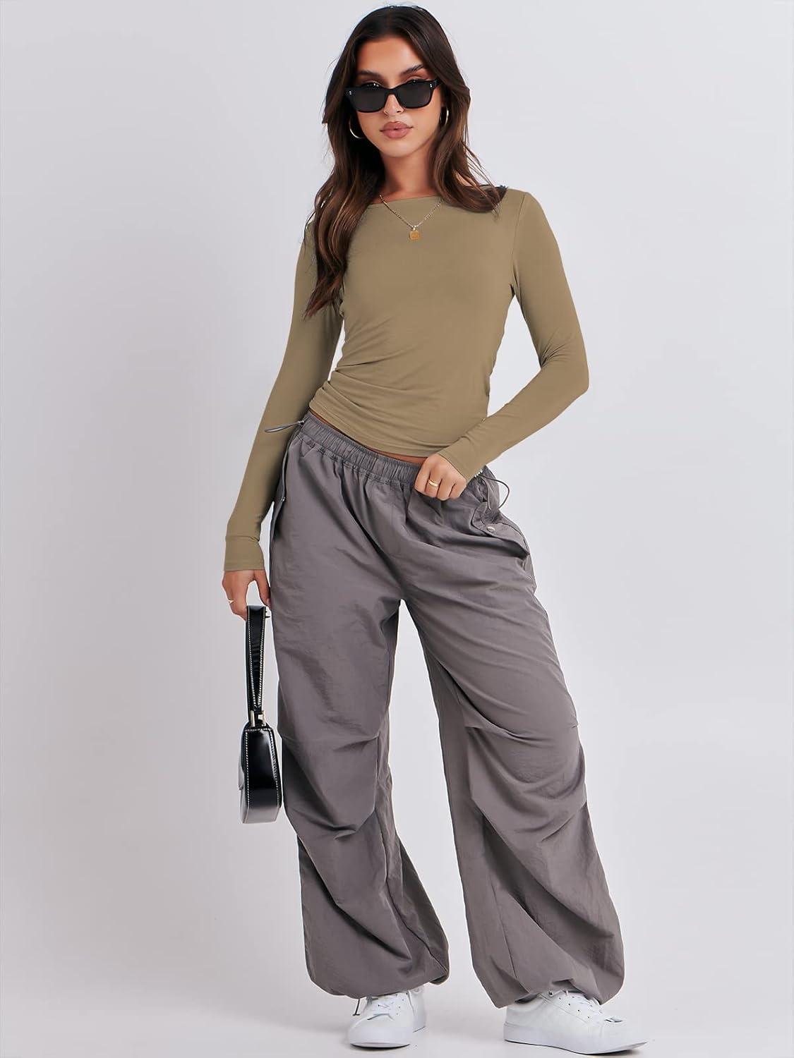 imageANRABESS Womens Long Sleeve Shirts Tight Fitted Going Out Crop Tops Crewneck Basic Tee Y2k Fall Outfits Teens Girls ClothesKhaki