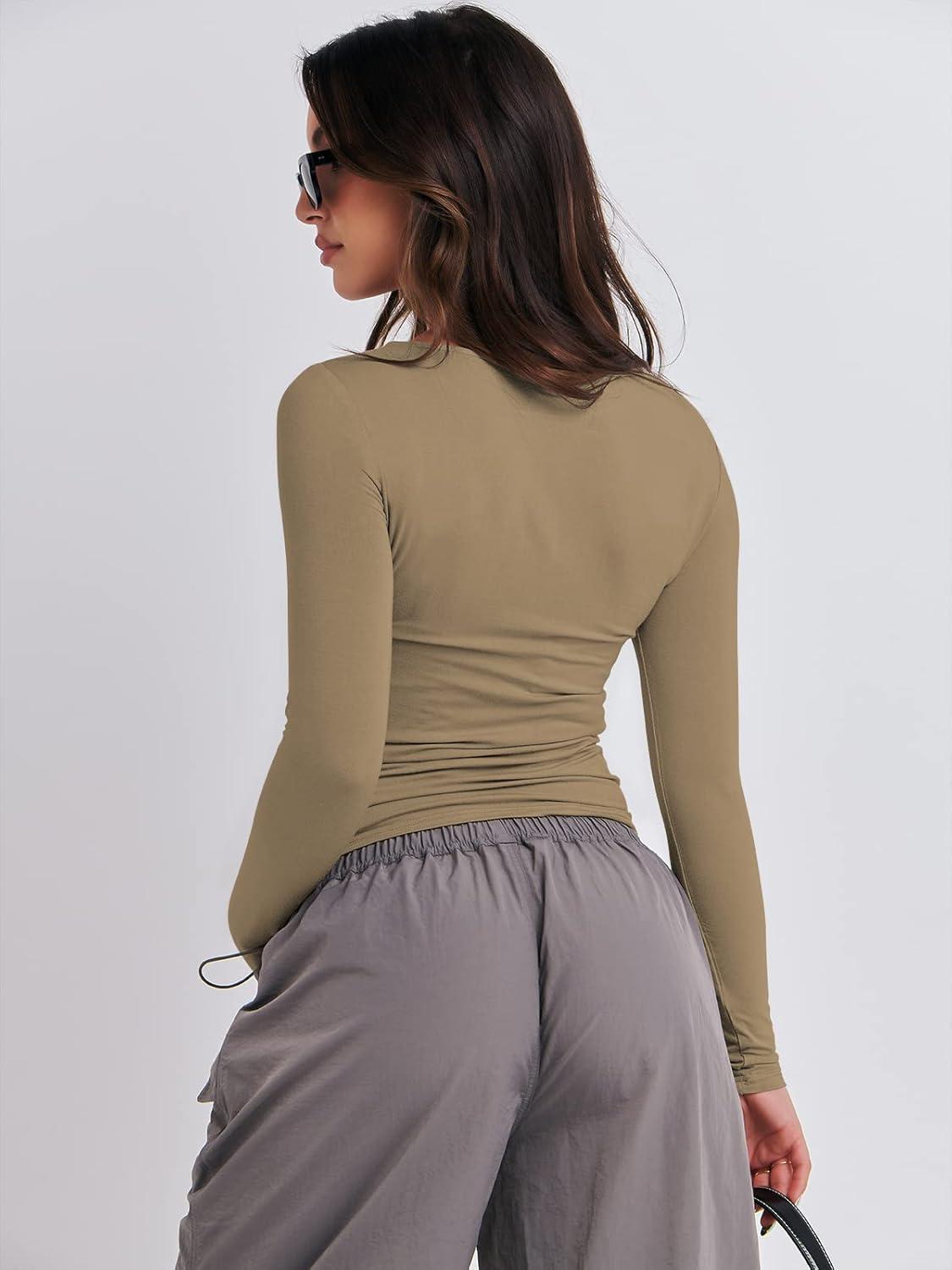 imageANRABESS Womens Long Sleeve Shirts Tight Fitted Going Out Crop Tops Crewneck Basic Tee Y2k Fall Outfits Teens Girls ClothesKhaki