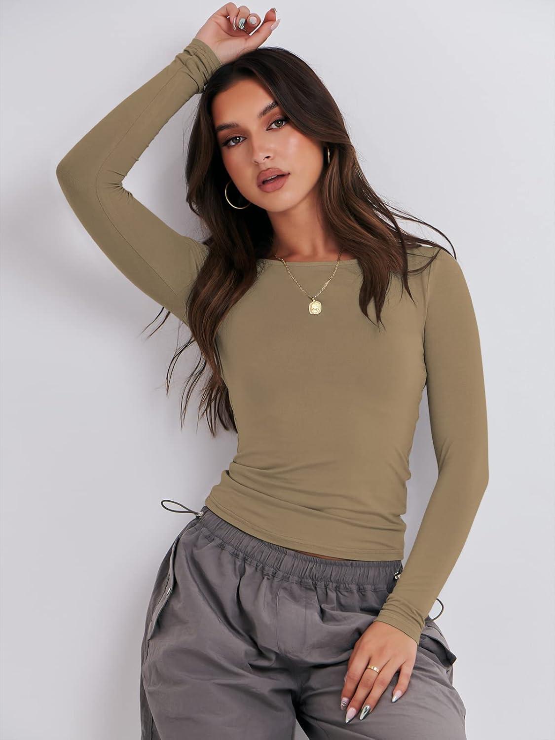 imageANRABESS Womens Long Sleeve Shirts Tight Fitted Going Out Crop Tops Crewneck Basic Tee Y2k Fall Outfits Teens Girls ClothesKhaki