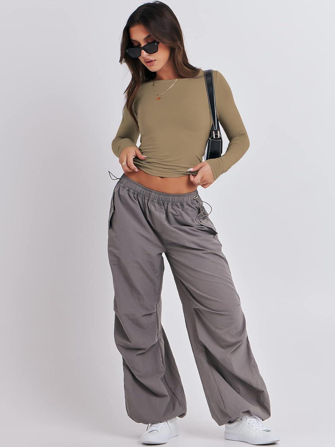 imageANRABESS Womens Long Sleeve Shirts Tight Fitted Going Out Crop Tops Crewneck Basic Tee Y2k Fall Outfits Teens Girls ClothesKhaki