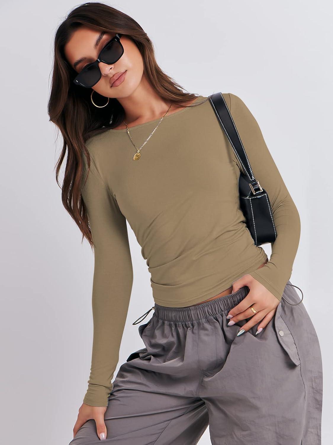 imageANRABESS Womens Long Sleeve Shirts Tight Fitted Going Out Crop Tops Crewneck Basic Tee Y2k Fall Outfits Teens Girls ClothesKhaki