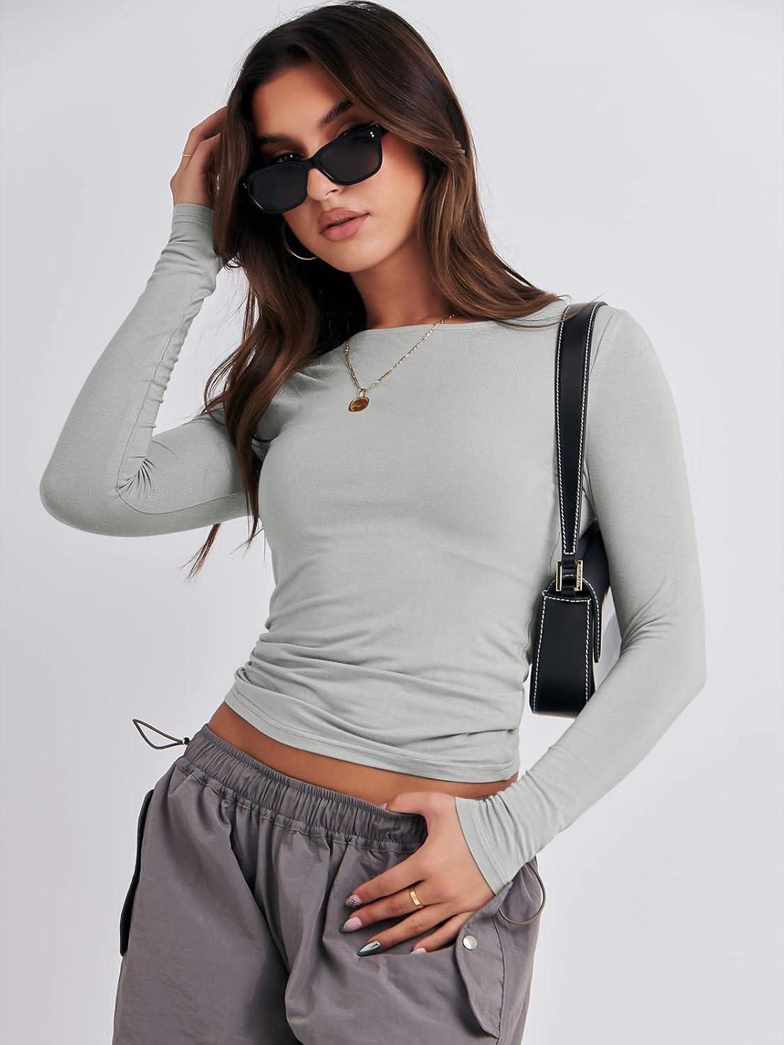 imageANRABESS Womens Long Sleeve Shirts Tight Fitted Going Out Crop Tops Crewneck Basic Tee Y2k Fall Outfits Teens Girls ClothesLight Grey