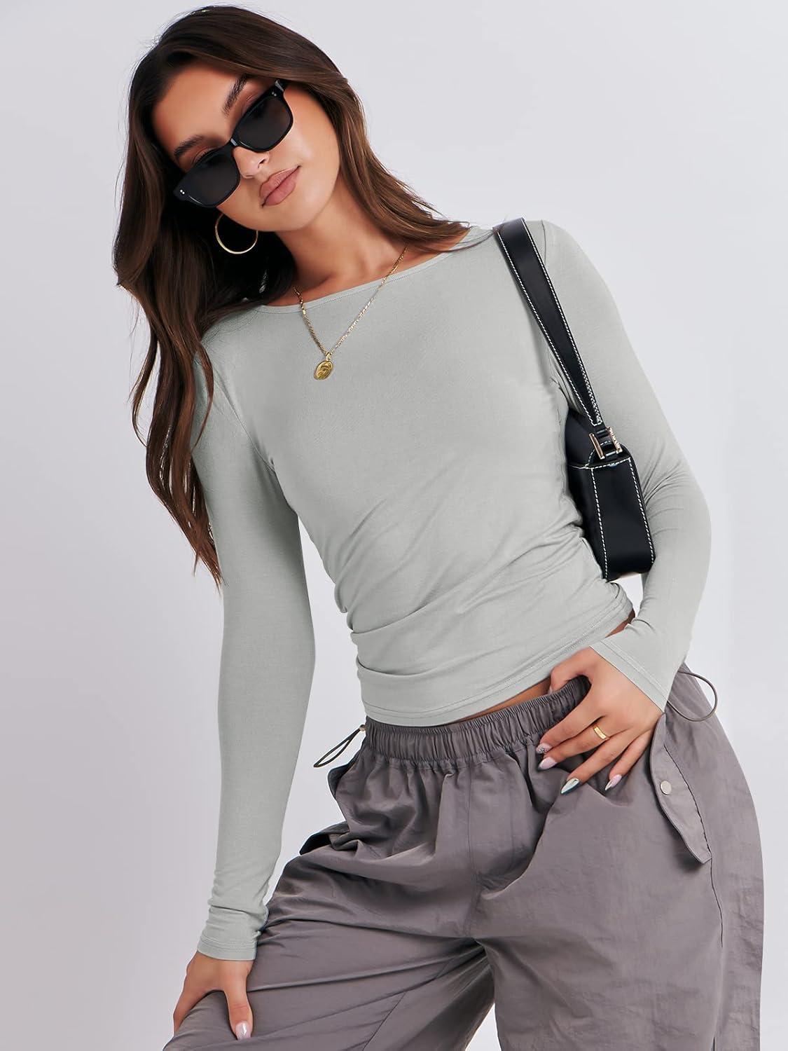 imageANRABESS Womens Long Sleeve Shirts Tight Fitted Going Out Crop Tops Crewneck Basic Tee Y2k Fall Outfits Teens Girls ClothesLight Grey