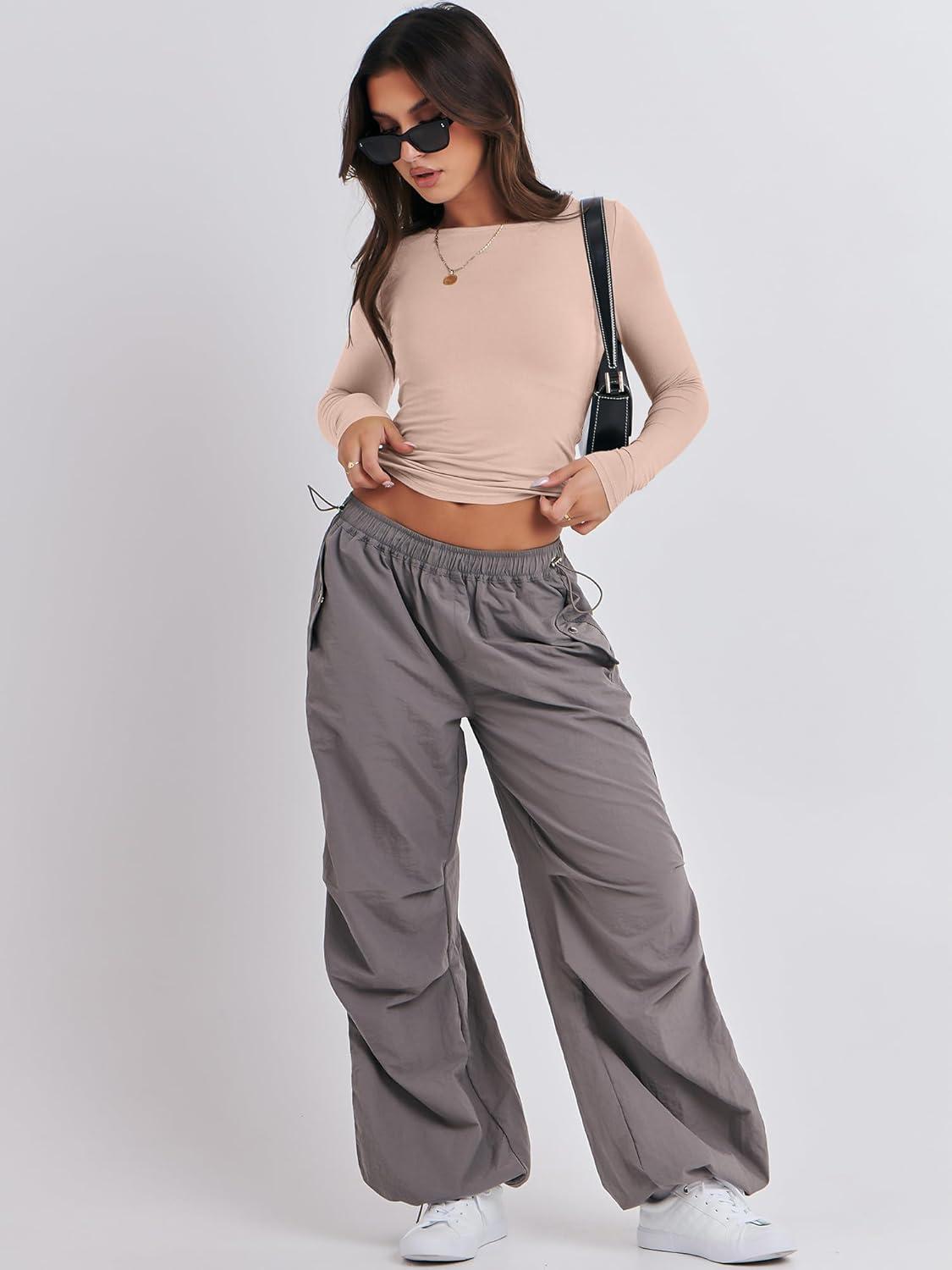 imageANRABESS Womens Long Sleeve Shirts Tight Fitted Going Out Crop Tops Crewneck Basic Tee Y2k Fall Outfits Teens Girls ClothesLight Khaki