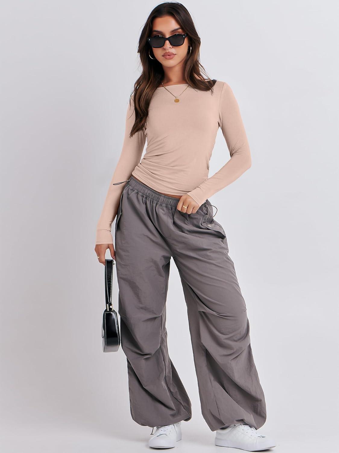 imageANRABESS Womens Long Sleeve Shirts Tight Fitted Going Out Crop Tops Crewneck Basic Tee Y2k Fall Outfits Teens Girls ClothesLight Khaki