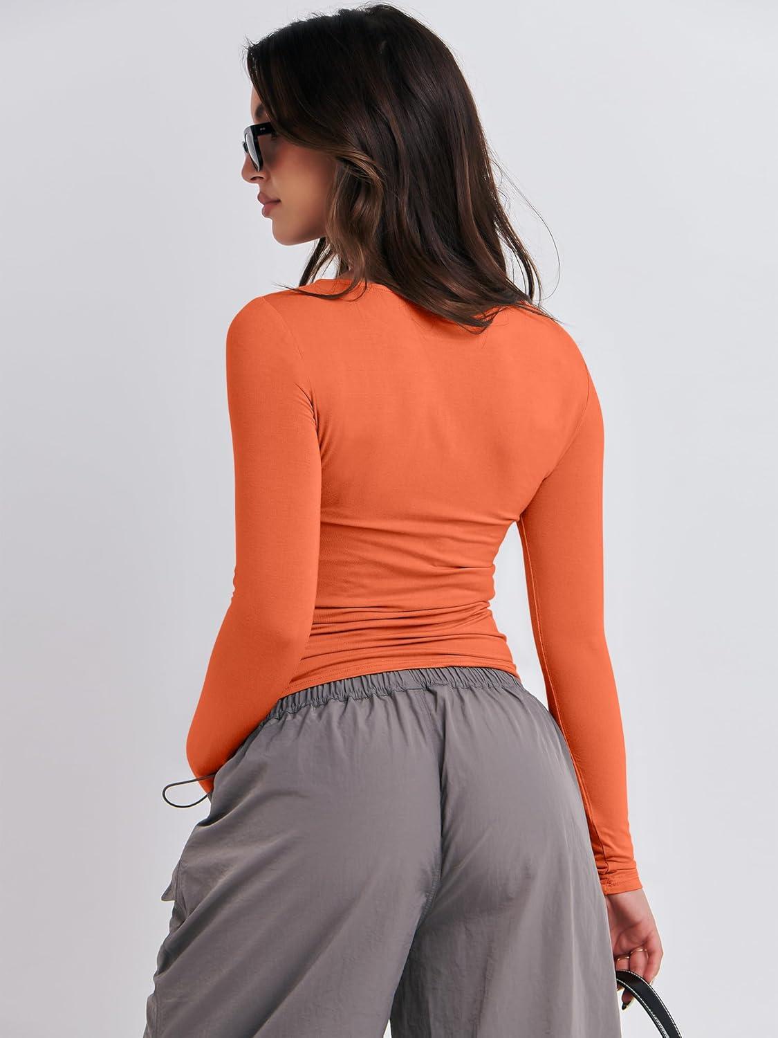 imageANRABESS Womens Long Sleeve Shirts Tight Fitted Going Out Crop Tops Crewneck Basic Tee Y2k Fall Outfits Teens Girls ClothesOrange