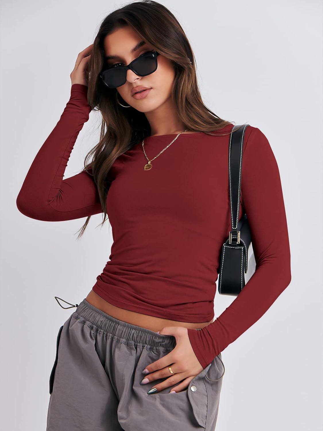 imageANRABESS Womens Long Sleeve Shirts Tight Fitted Going Out Crop Tops Crewneck Basic Tee Y2k Fall Outfits Teens Girls ClothesRed