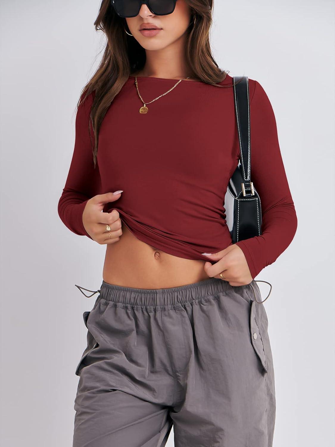 imageANRABESS Womens Long Sleeve Shirts Tight Fitted Going Out Crop Tops Crewneck Basic Tee Y2k Fall Outfits Teens Girls ClothesRed