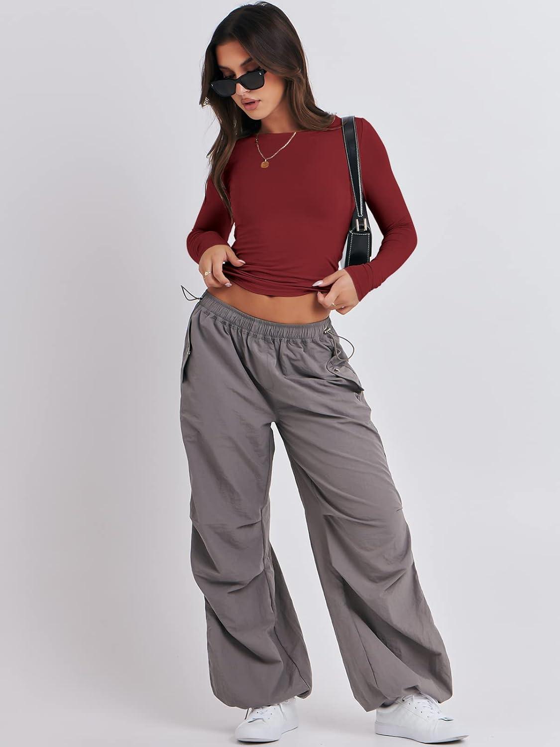 imageANRABESS Womens Long Sleeve Shirts Tight Fitted Going Out Crop Tops Crewneck Basic Tee Y2k Fall Outfits Teens Girls ClothesRed