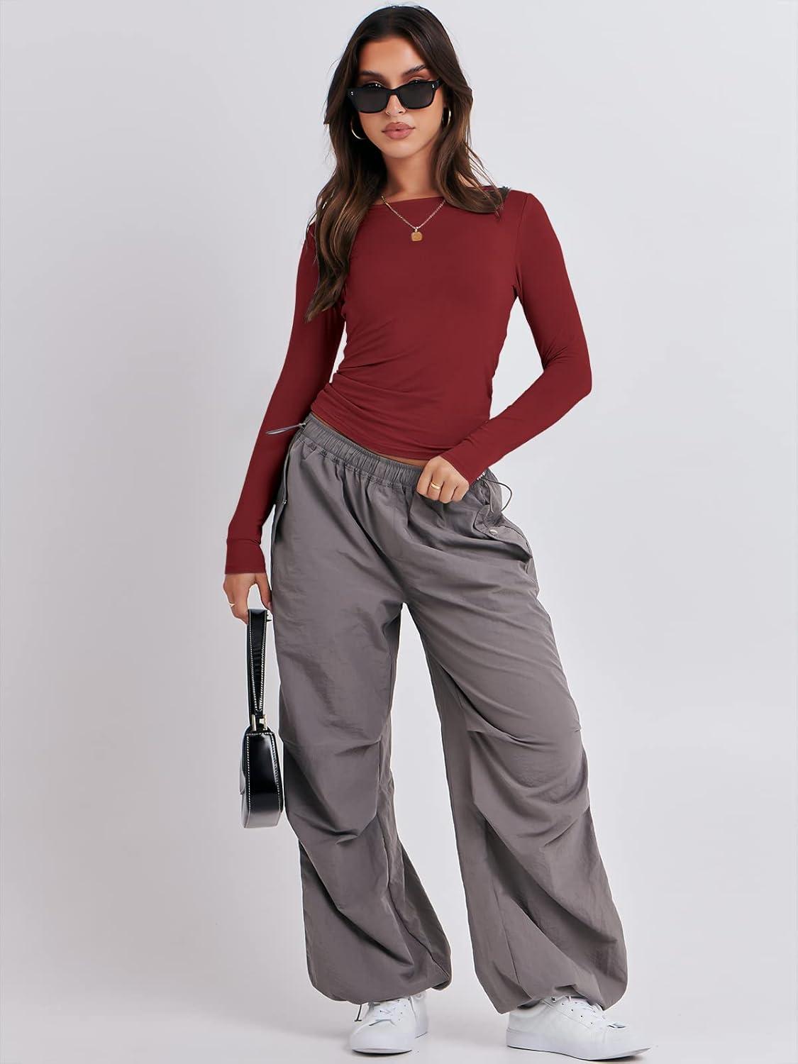 imageANRABESS Womens Long Sleeve Shirts Tight Fitted Going Out Crop Tops Crewneck Basic Tee Y2k Fall Outfits Teens Girls ClothesRed