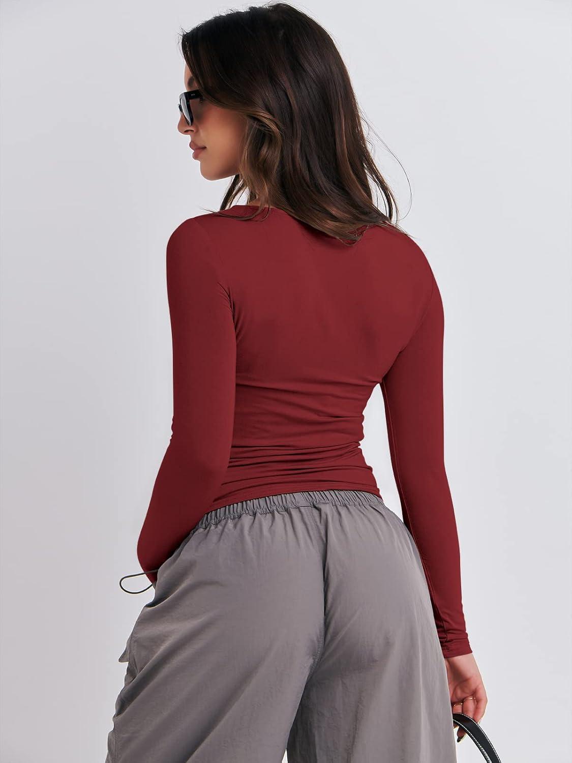 imageANRABESS Womens Long Sleeve Shirts Tight Fitted Going Out Crop Tops Crewneck Basic Tee Y2k Fall Outfits Teens Girls ClothesRed