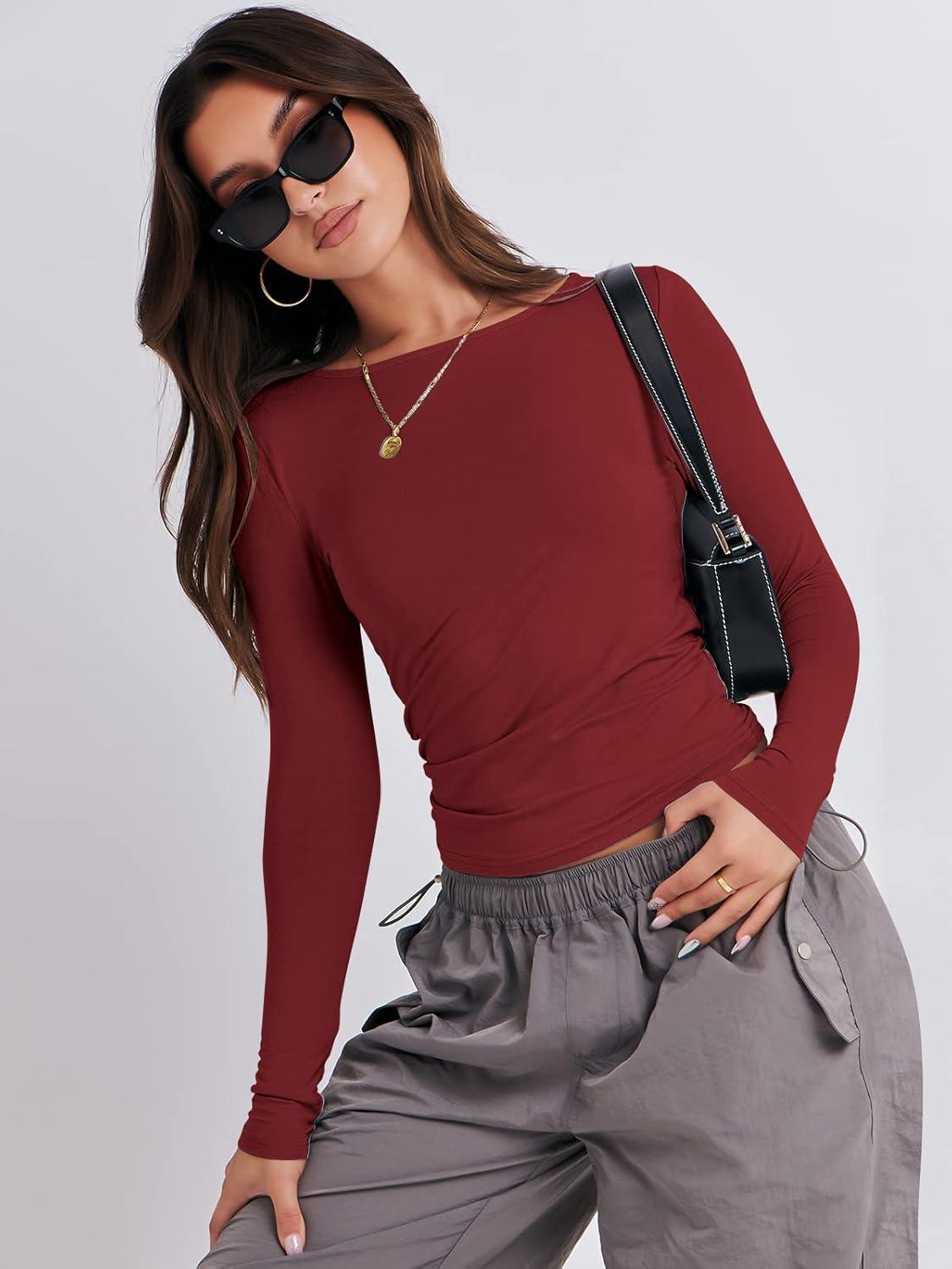 imageANRABESS Womens Long Sleeve Shirts Tight Fitted Going Out Crop Tops Crewneck Basic Tee Y2k Fall Outfits Teens Girls ClothesRed