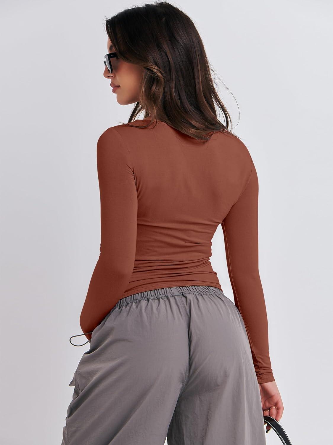 imageANRABESS Womens Long Sleeve Shirts Tight Fitted Going Out Crop Tops Crewneck Basic Tee Y2k Fall Outfits Teens Girls ClothesReddish Brown