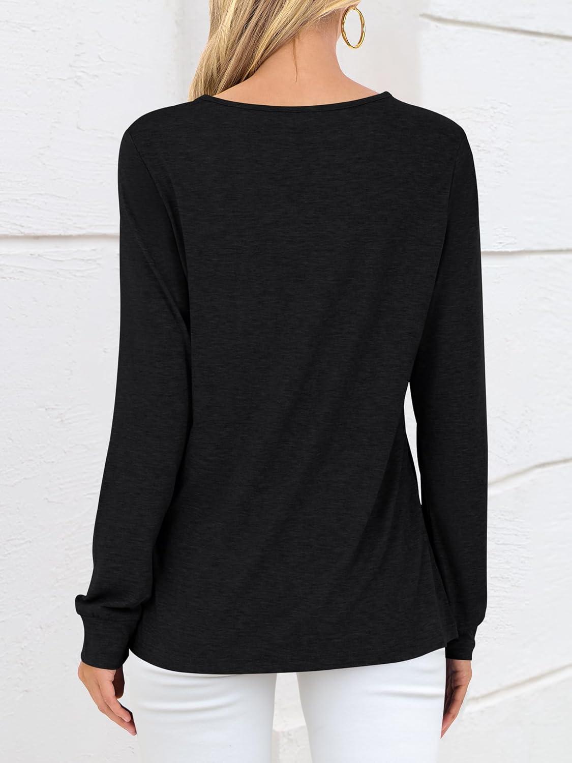 imageANRABESS Womens Long Sleeve Shirts V Neck Criss Cross Loose Fit Tops 2025 Fall Trendy Tees Dressy Casual Blouses TShirtsBlack