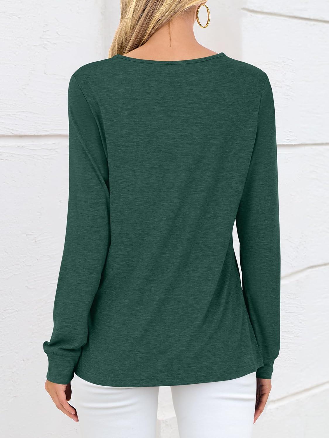 imageANRABESS Womens Long Sleeve Shirts V Neck Criss Cross Loose Fit Tops 2025 Fall Trendy Tees Dressy Casual Blouses TShirtsForest Green