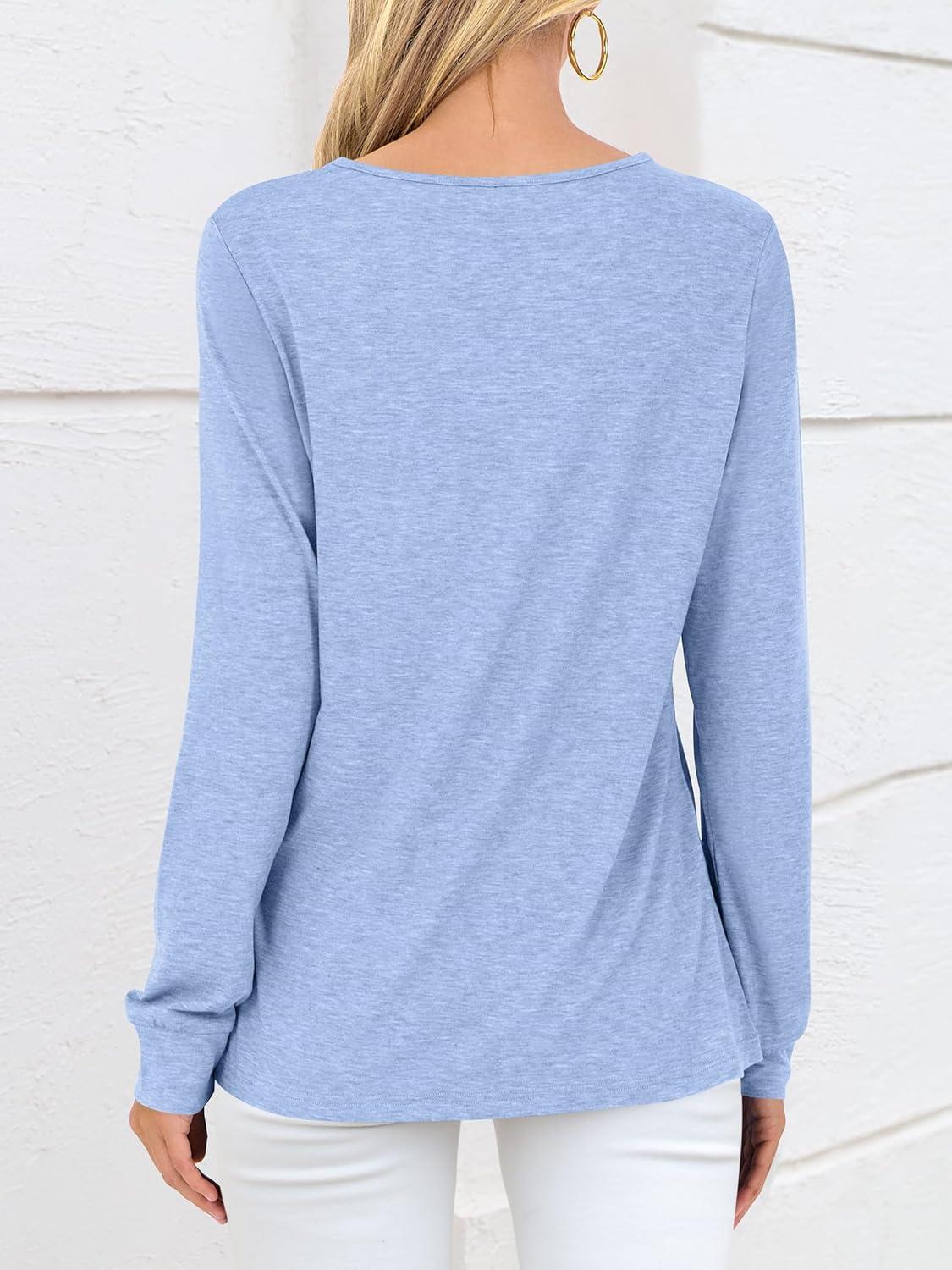 imageANRABESS Womens Long Sleeve Shirts V Neck Criss Cross Loose Fit Tops 2025 Fall Trendy Tees Dressy Casual Blouses TShirtsLight Blue