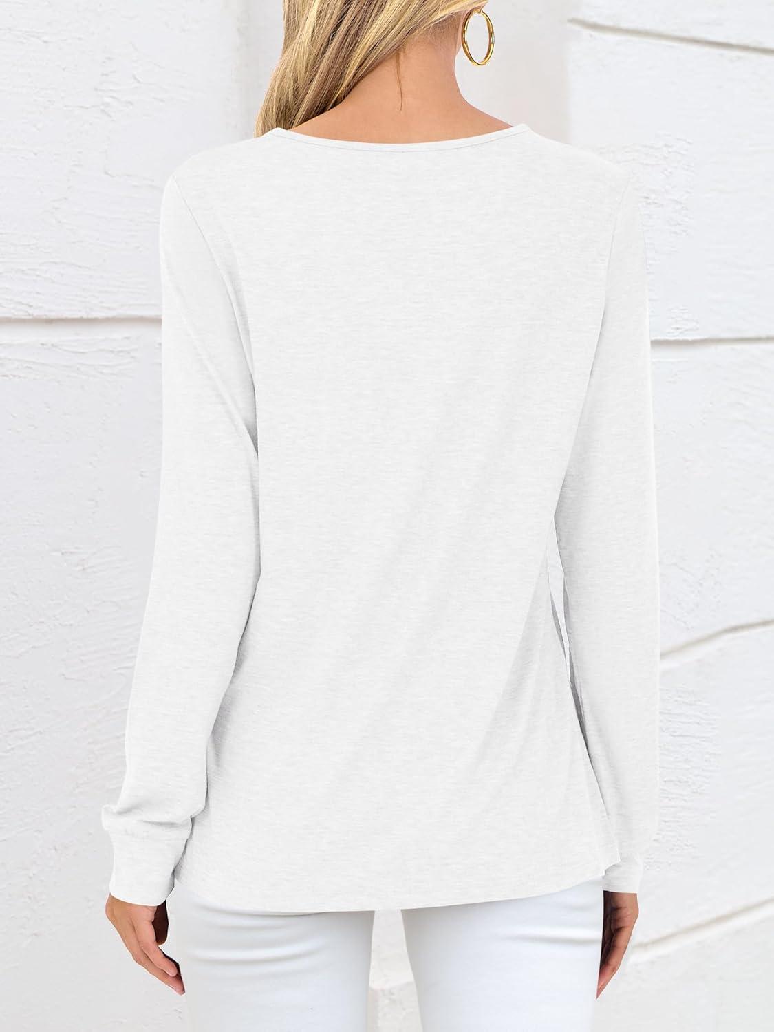 imageANRABESS Womens Long Sleeve Shirts V Neck Criss Cross Loose Fit Tops 2025 Fall Trendy Tees Dressy Casual Blouses TShirtsWhite