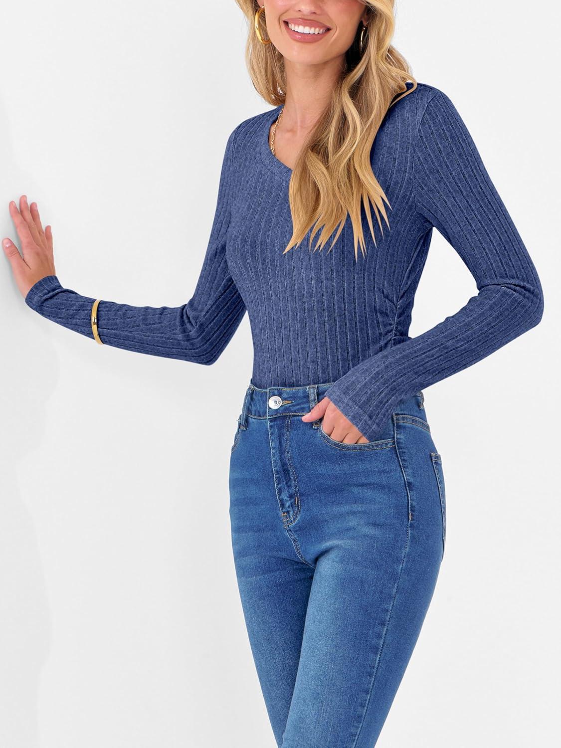 imageANRABESS Womens Long Sleeve Shirts V Neck Ribbed Knit Slim Fit Lightweight Sweater 2025 Fall Dressy Casual Travel Work TopsDark Blue
