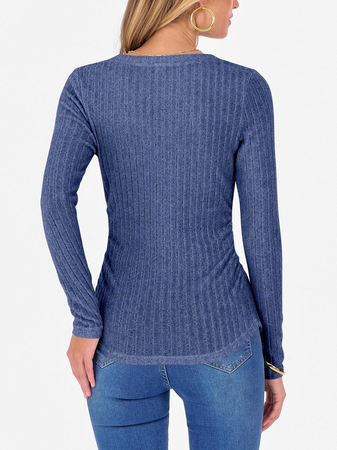 imageANRABESS Womens Long Sleeve Shirts V Neck Ribbed Knit Slim Fit Lightweight Sweater 2025 Fall Dressy Casual Travel Work TopsDark Blue