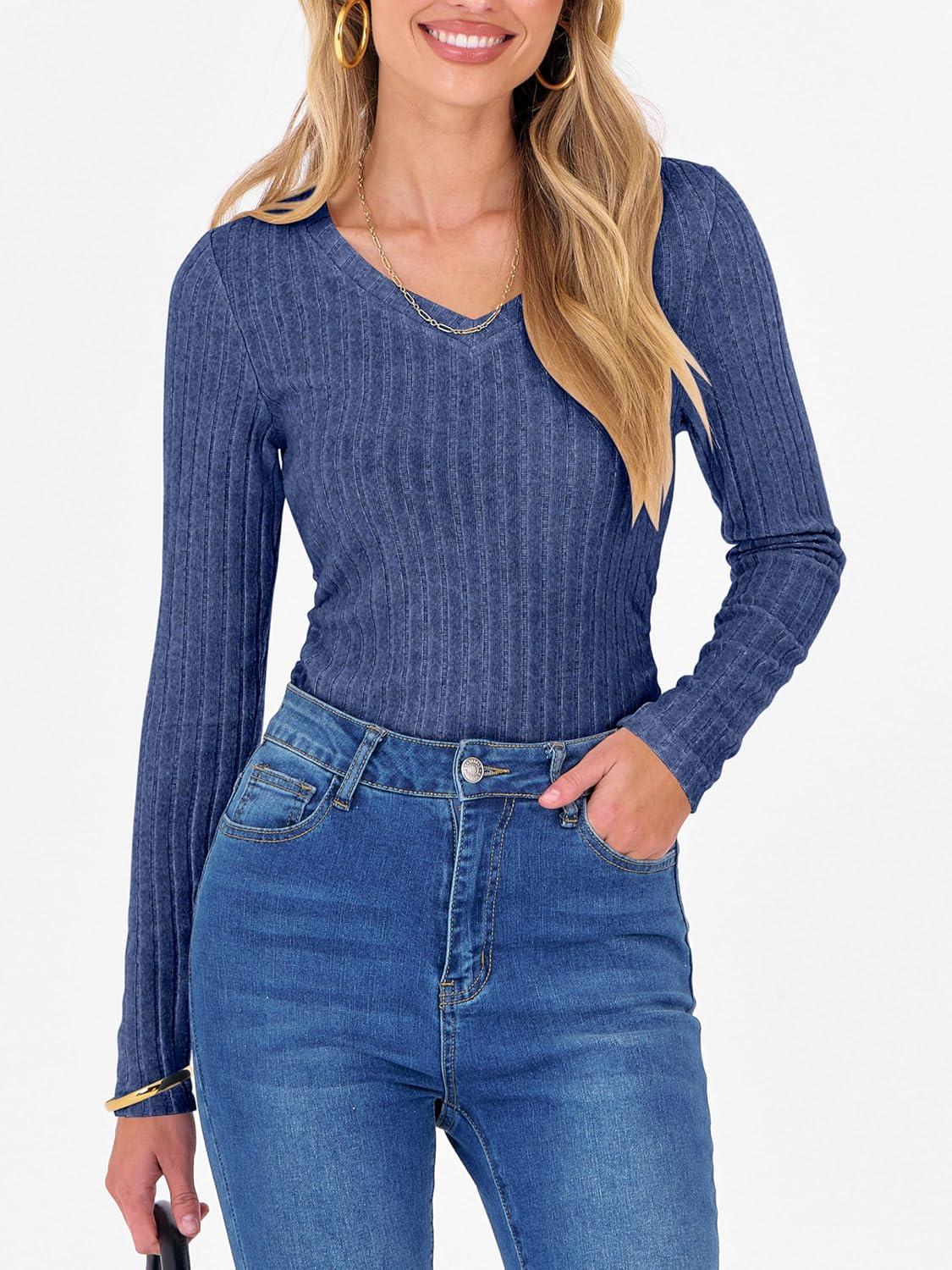 imageANRABESS Womens Long Sleeve Shirts V Neck Ribbed Knit Slim Fit Lightweight Sweater 2025 Fall Dressy Casual Travel Work TopsDark Blue