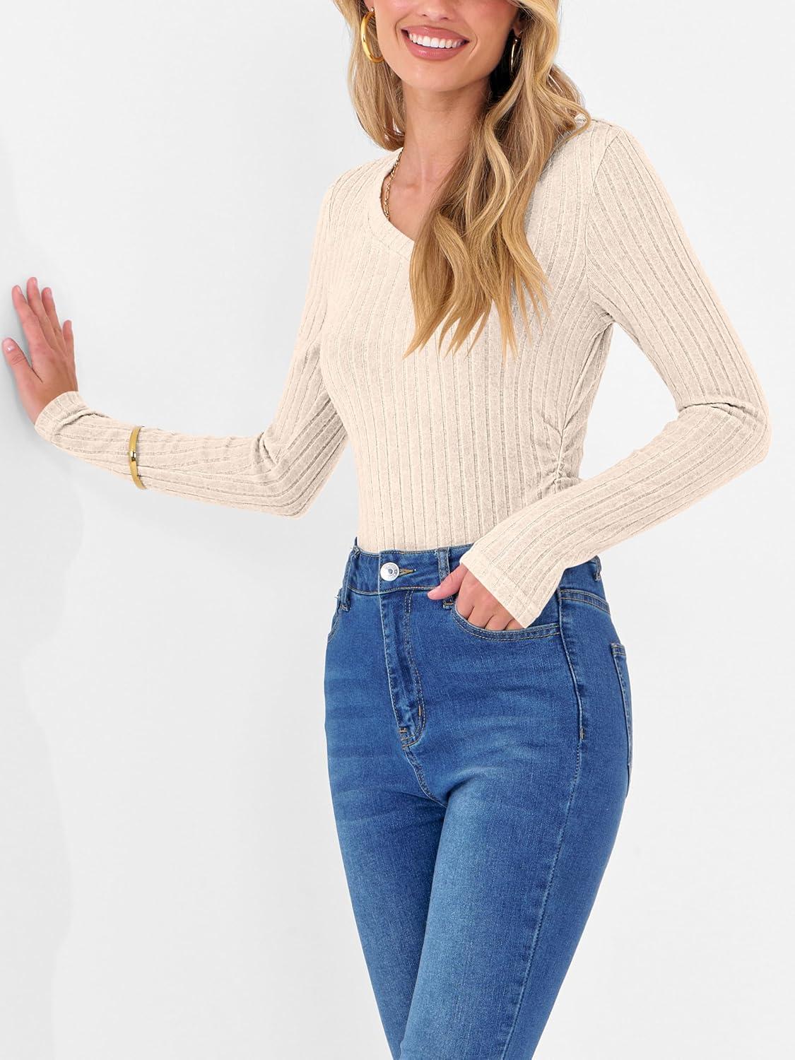 imageANRABESS Womens Long Sleeve Shirts V Neck Ribbed Knit Slim Fit Lightweight Sweater 2025 Fall Dressy Casual Travel Work TopsLight Khaki