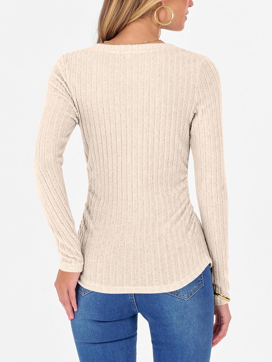 imageANRABESS Womens Long Sleeve Shirts V Neck Ribbed Knit Slim Fit Lightweight Sweater 2025 Fall Dressy Casual Travel Work TopsLight Khaki