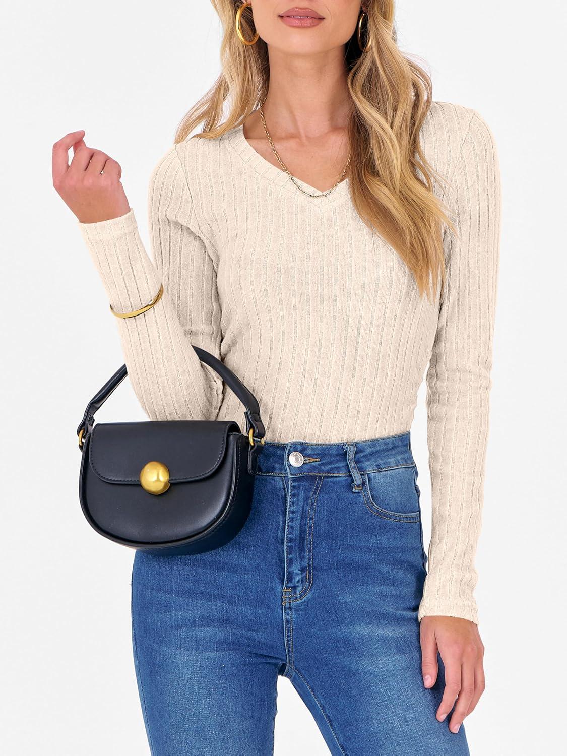 imageANRABESS Womens Long Sleeve Shirts V Neck Ribbed Knit Slim Fit Lightweight Sweater 2025 Fall Dressy Casual Travel Work TopsLight Khaki