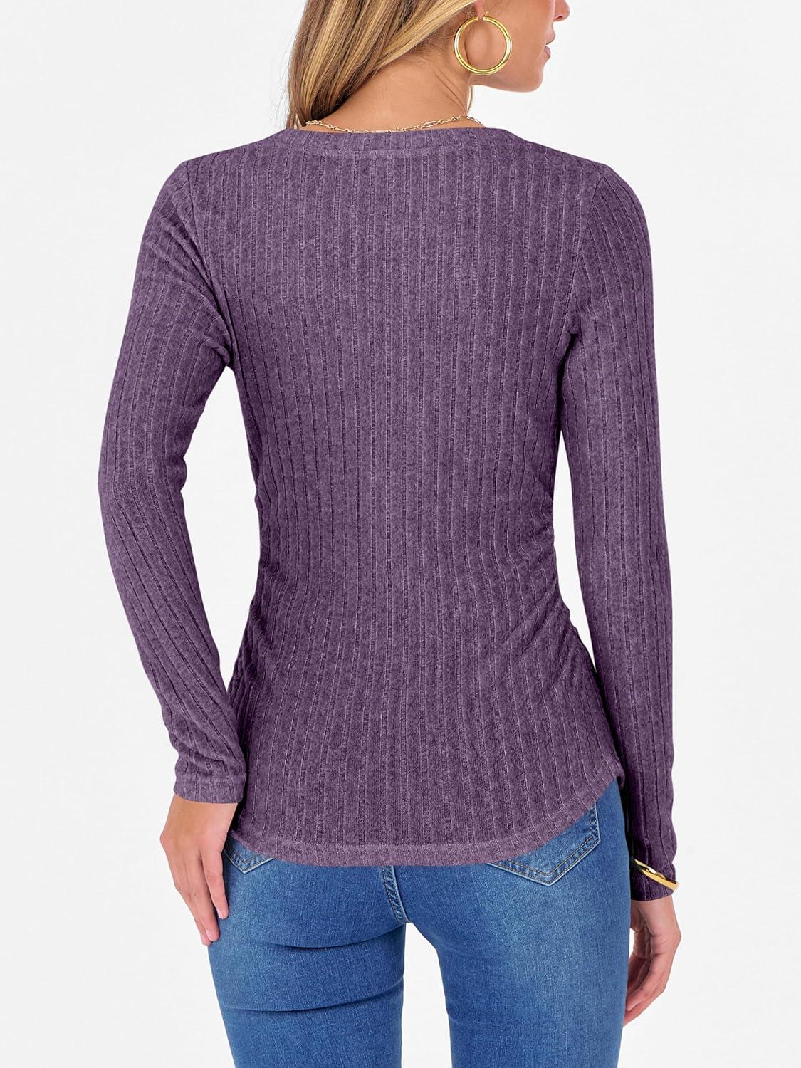imageANRABESS Womens Long Sleeve Shirts V Neck Ribbed Knit Slim Fit Lightweight Sweater 2025 Fall Dressy Casual Travel Work TopsPurple