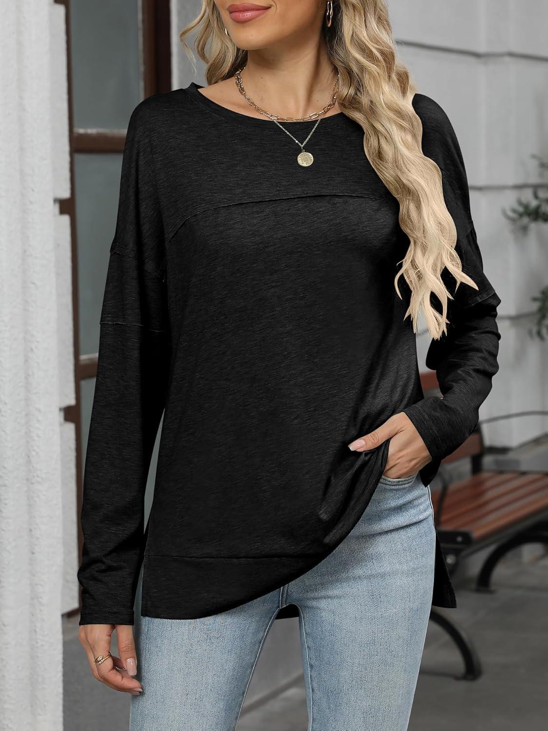 imageANRABESS Womens Long Sleeve T Shirts Split Side Tunic Tops 2025 Fall OutfitsBlack