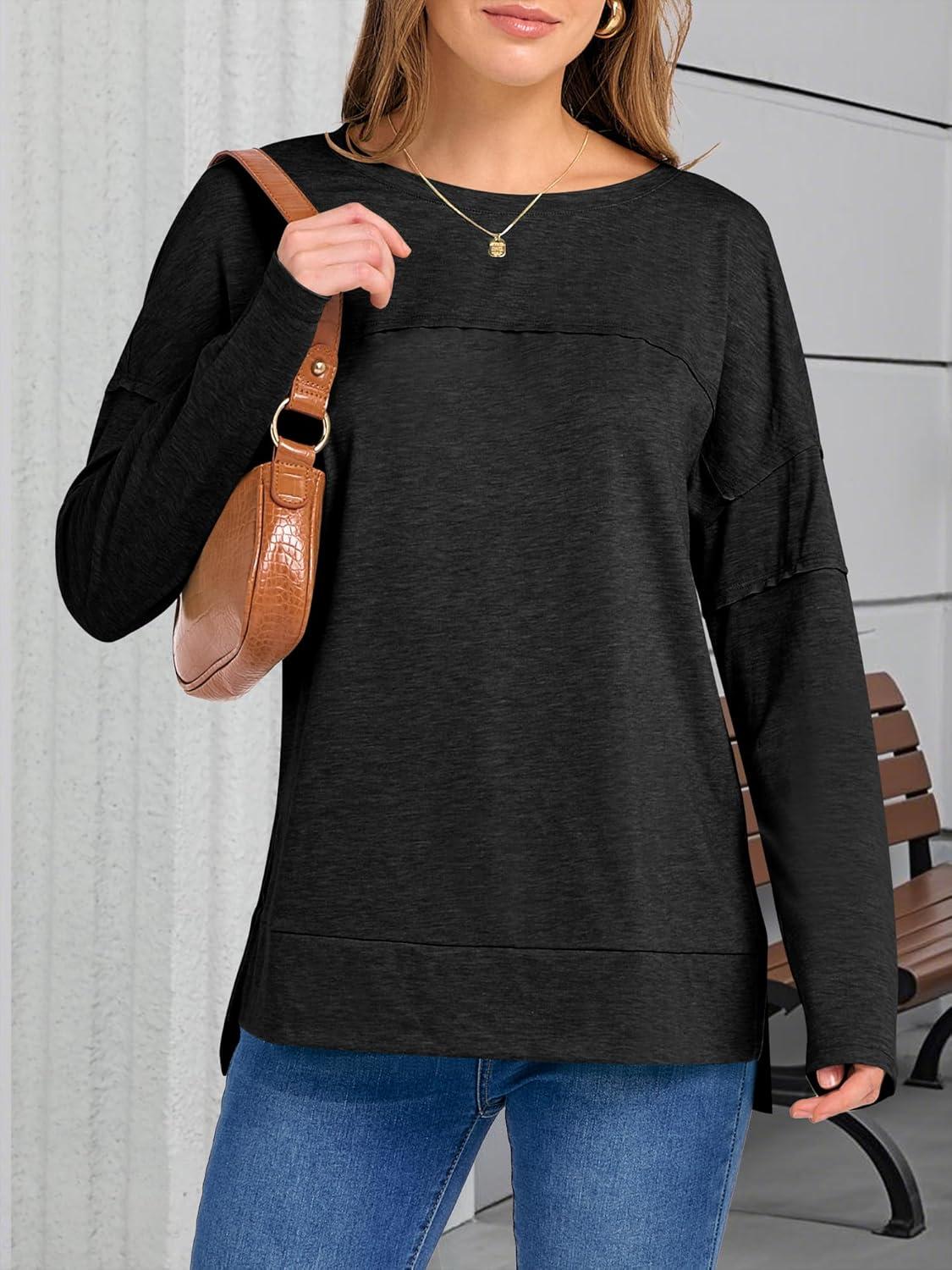 imageANRABESS Womens Long Sleeve T Shirts Split Side Tunic Tops 2025 Fall OutfitsBlack
