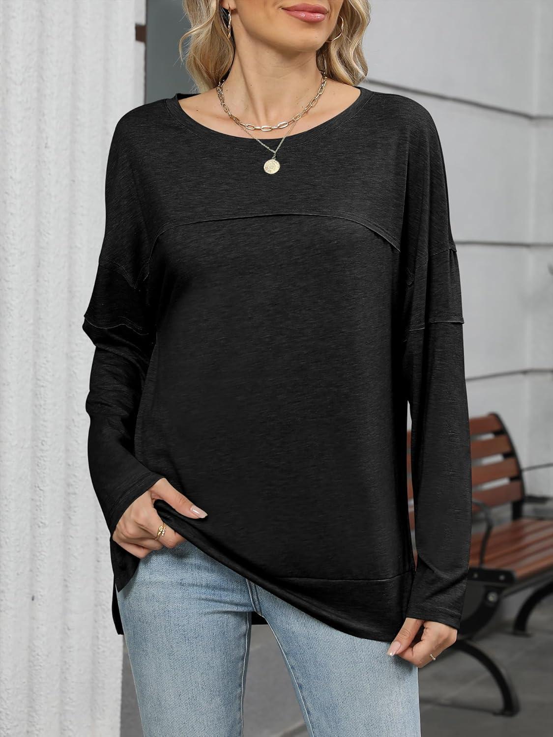 imageANRABESS Womens Long Sleeve T Shirts Split Side Tunic Tops 2025 Fall OutfitsBlack