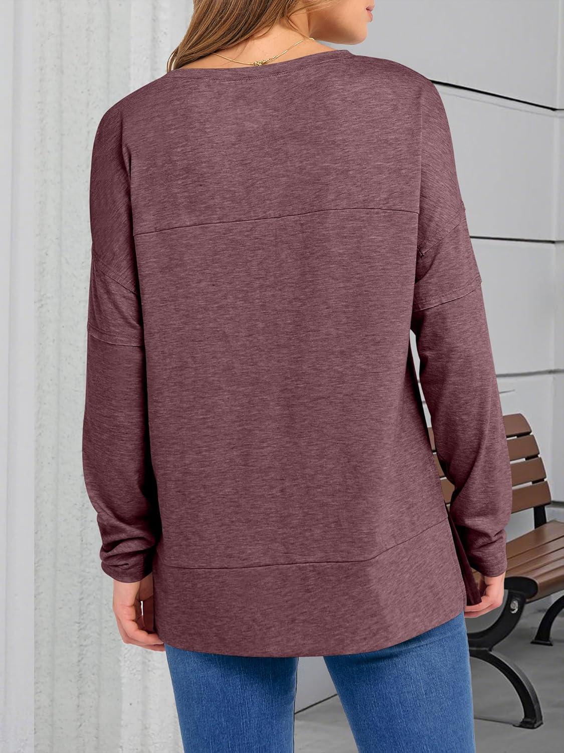 imageANRABESS Womens Long Sleeve T Shirts Split Side Tunic Tops 2025 Fall OutfitsBurgundy