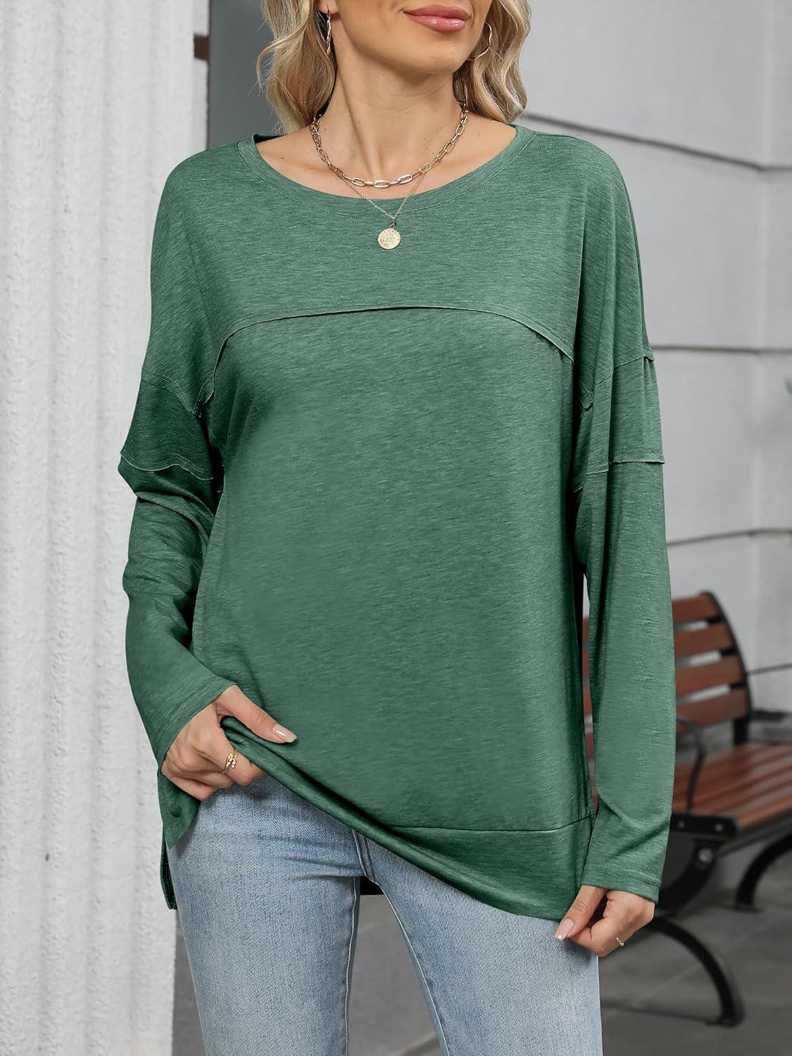 imageANRABESS Womens Long Sleeve T Shirts Split Side Tunic Tops 2025 Fall OutfitsGreen