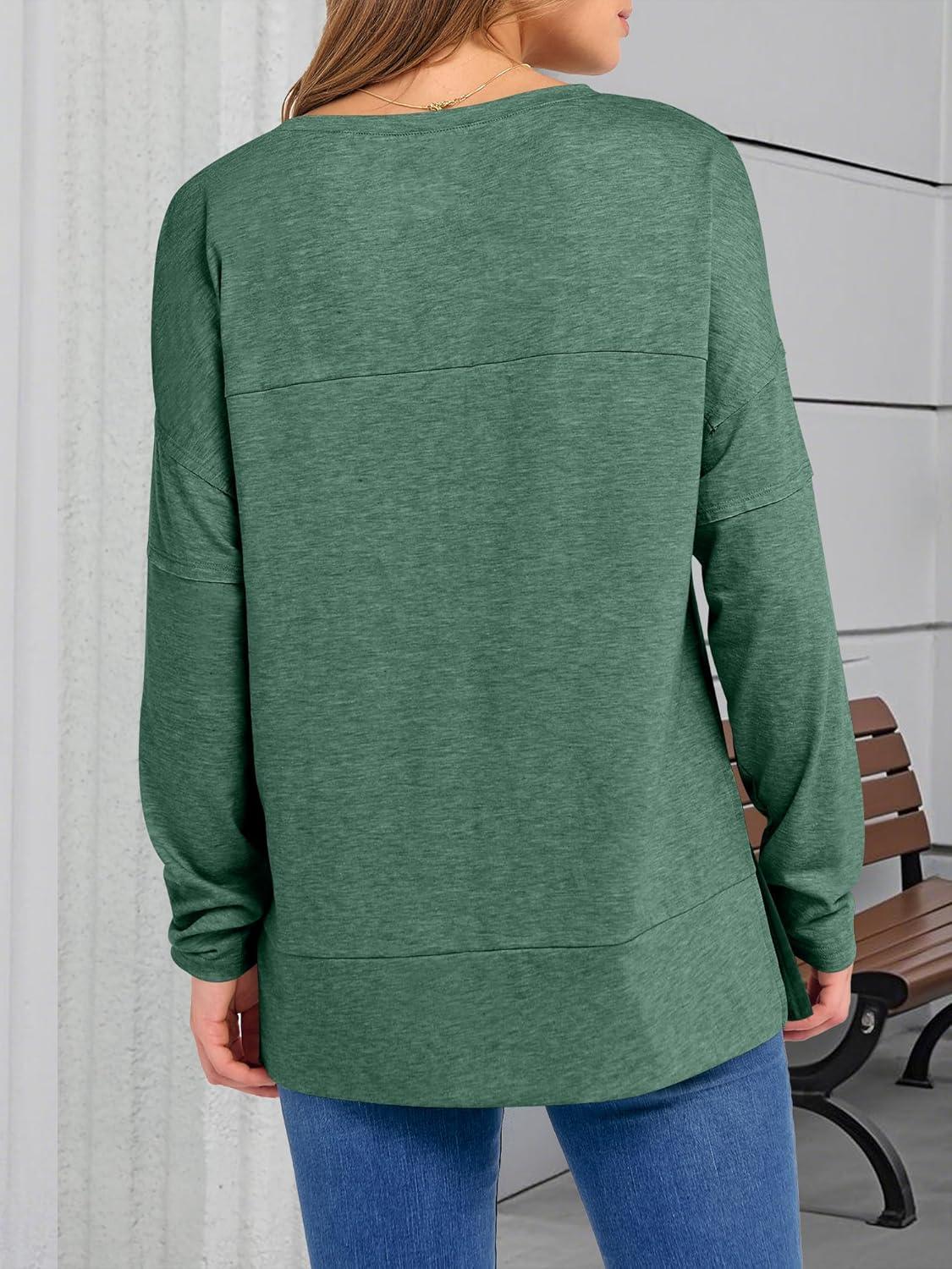 imageANRABESS Womens Long Sleeve T Shirts Split Side Tunic Tops 2025 Fall OutfitsGreen