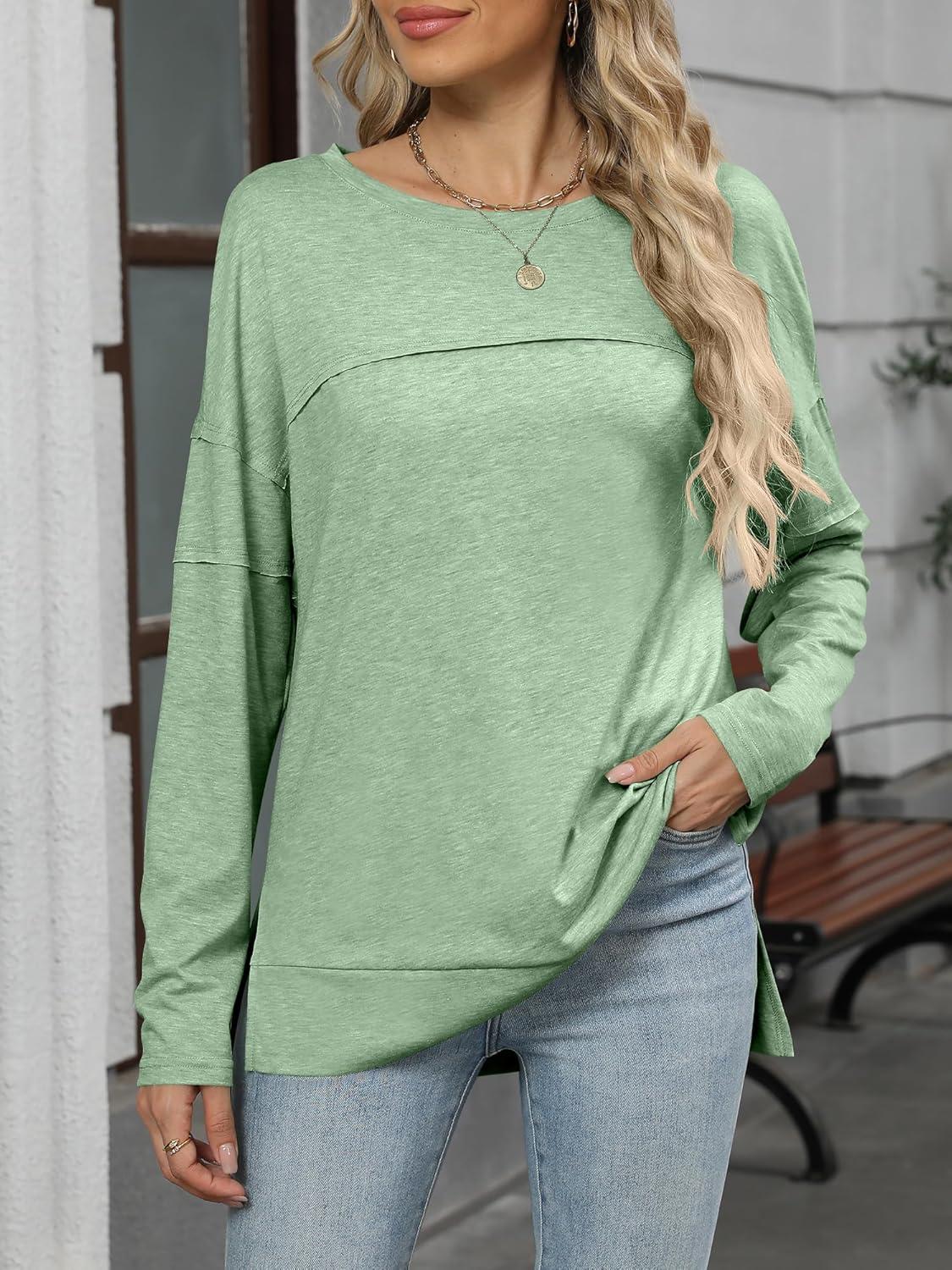 imageANRABESS Womens Long Sleeve T Shirts Split Side Tunic Tops 2025 Fall OutfitsLight Green