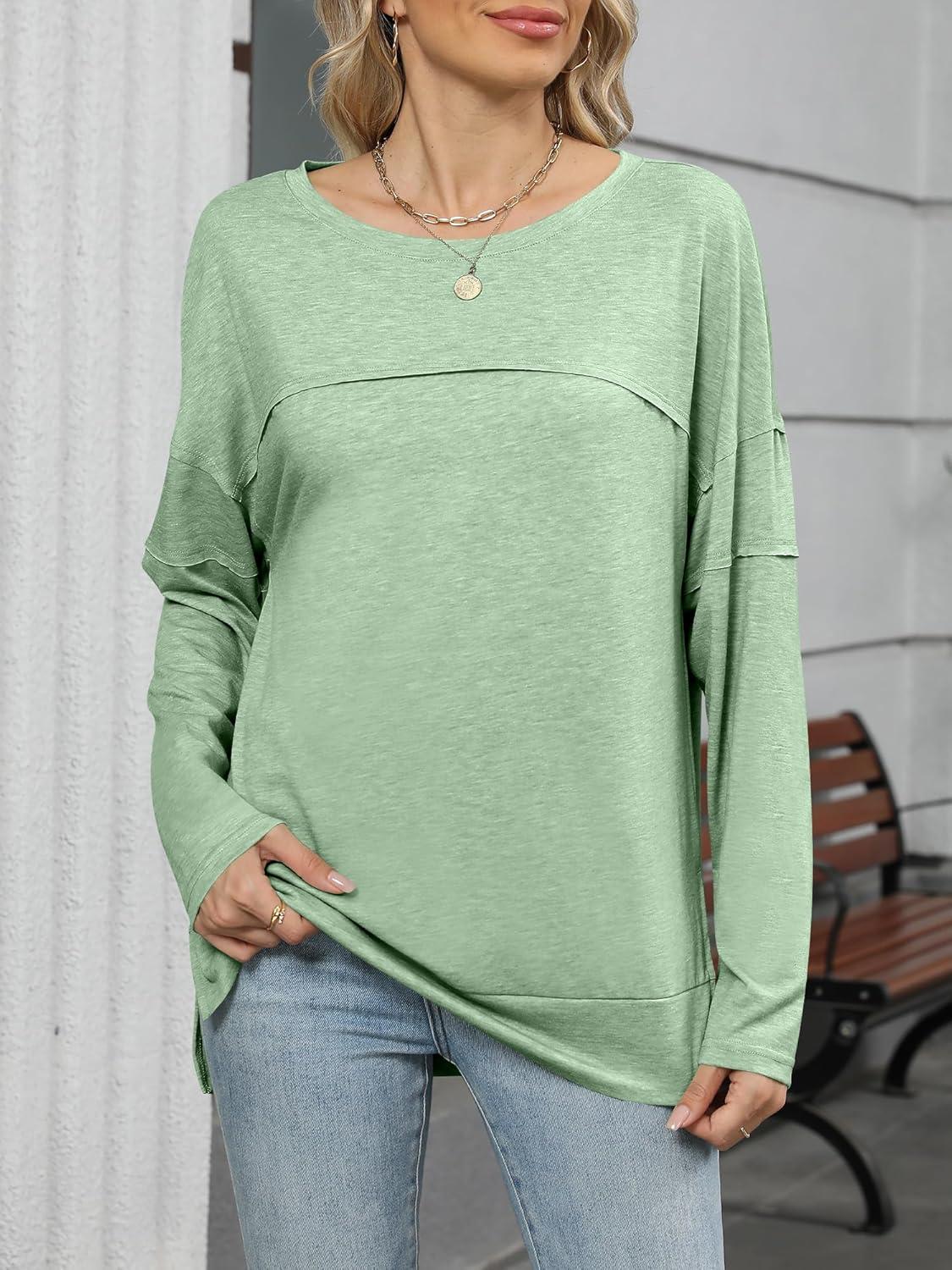 imageANRABESS Womens Long Sleeve T Shirts Split Side Tunic Tops 2025 Fall OutfitsLight Green